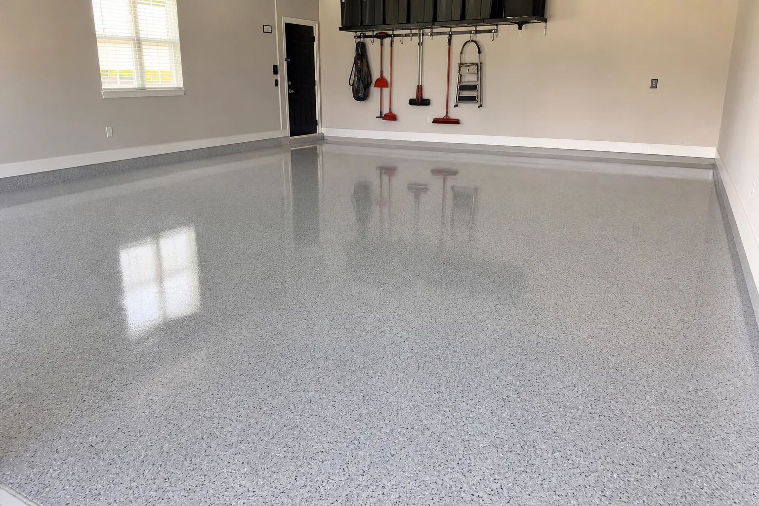 Walla Floor Coating crew applying epoxy coating in a garage